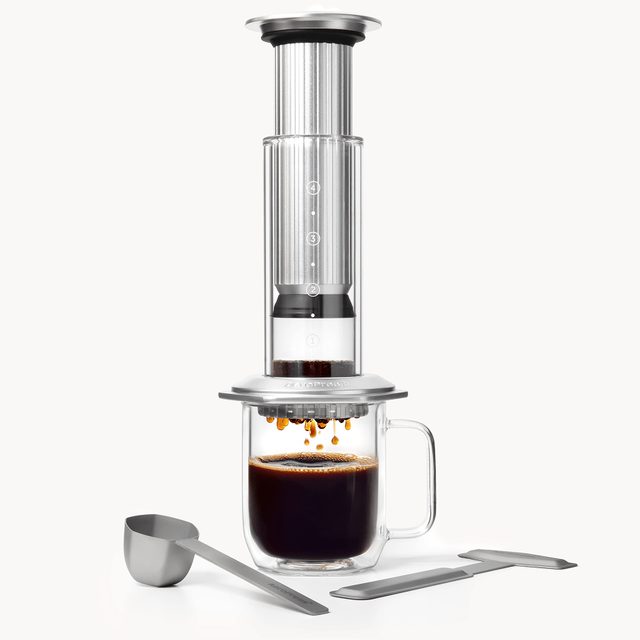 AeroPress Premium Coffee Press, Glass, Stainless Steel and Aluminum, Silver, All-in-One Manual Brewer