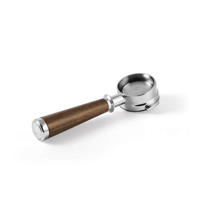 MHW-3BOMBER 58mm Bottomless Portafilter with Walnut Handle, 2-Ear Flat Naked Portafilter and 18g Filter Basket, Fits La Marzocco and E61 Group Espresso Machines
